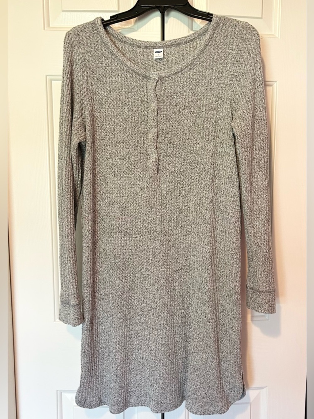Old Navy Gray Ribbed waffle weave stretch dress long sleeve Medium